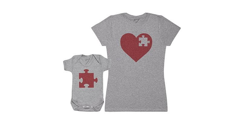 camiseta body a conjunto madre recien nacido corazon puzzle